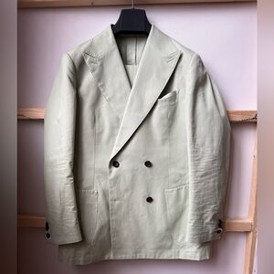 Pistachio Green Cotton Double Breasted Suit